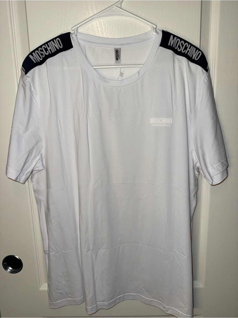 Moschino Logo Tape T-Shirt Men's White USA LARGE
